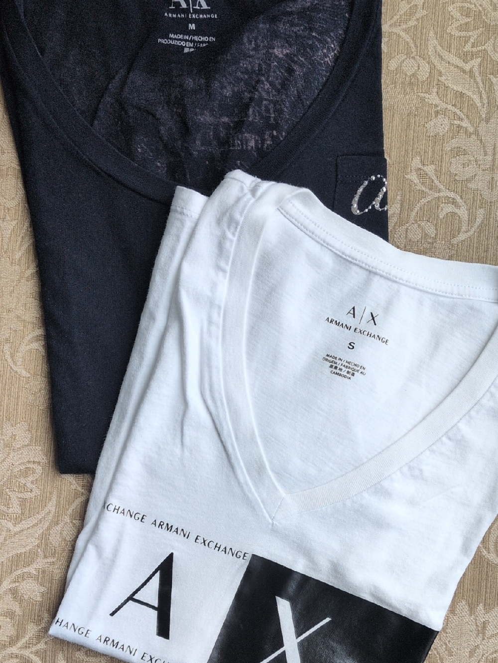 Armani Exchange Black & White V-Neck Logo Tees